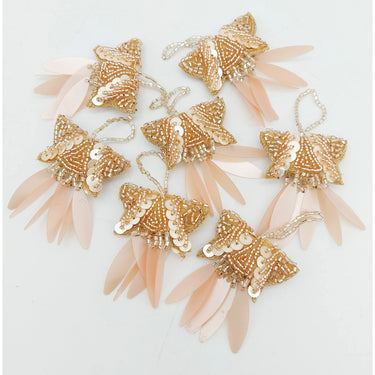 Peach And Gold Handmade Beaded Tassels With Long Sequins, Sequin Latkan, Beaded Latkans